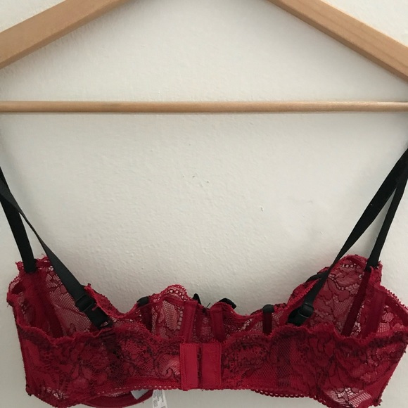 Red and Black Sheer Ooh La La Cheri Bra and Garter Set 3 Piece 34D - Picture 9 of 9